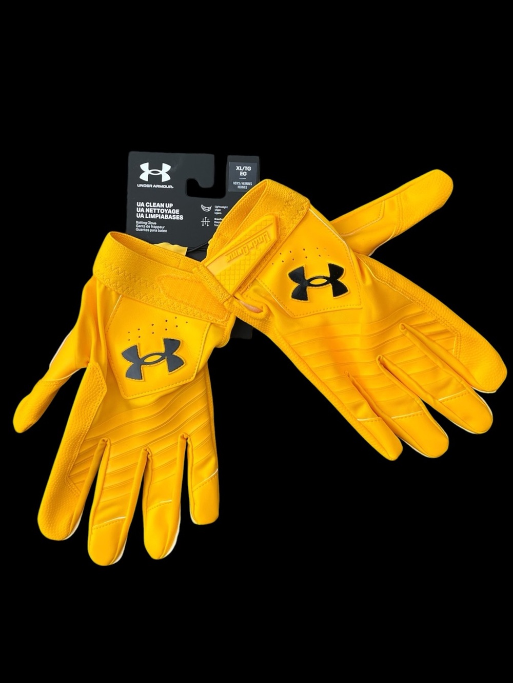 New Under Armour Men’s XL Yellow UA Clean Up Baseball Batting Gloves